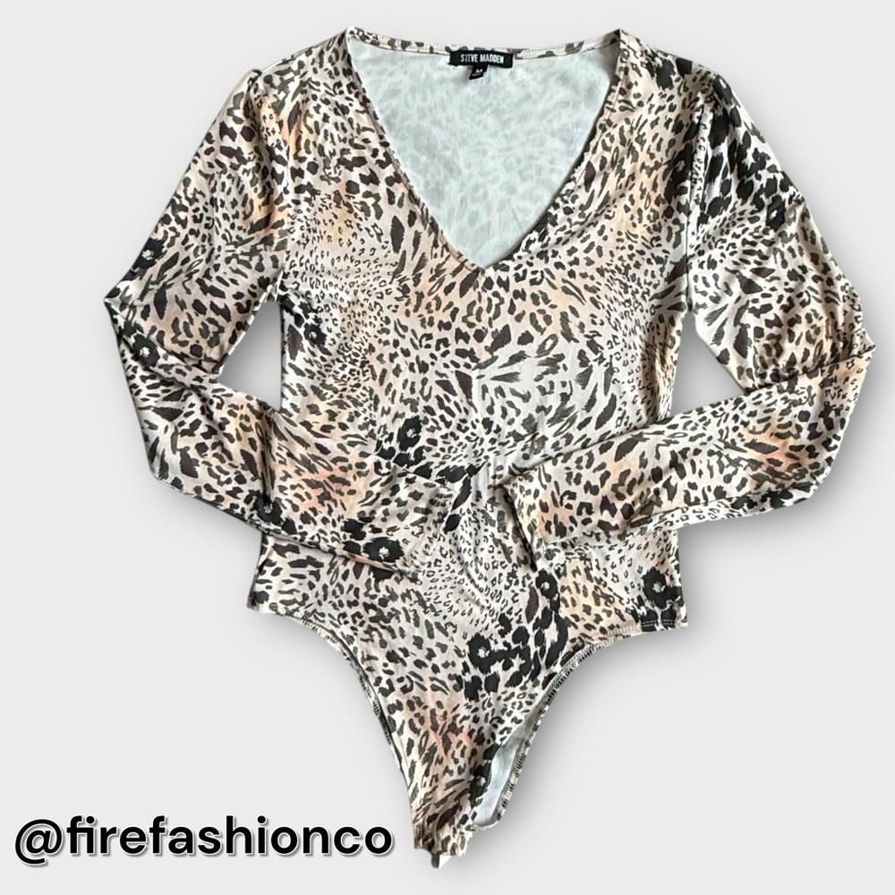 STEVE MADDEN ANIMAL PRINT LONG SLEEVE BODYSUIT MEDIUM BOHO INDIE WESTERN - Picture 1 of 8